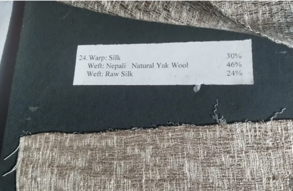 Warp: Silk 30% | Weft: Nepali Natural Yak Wool 46% | Weft: Raw Silk 24%